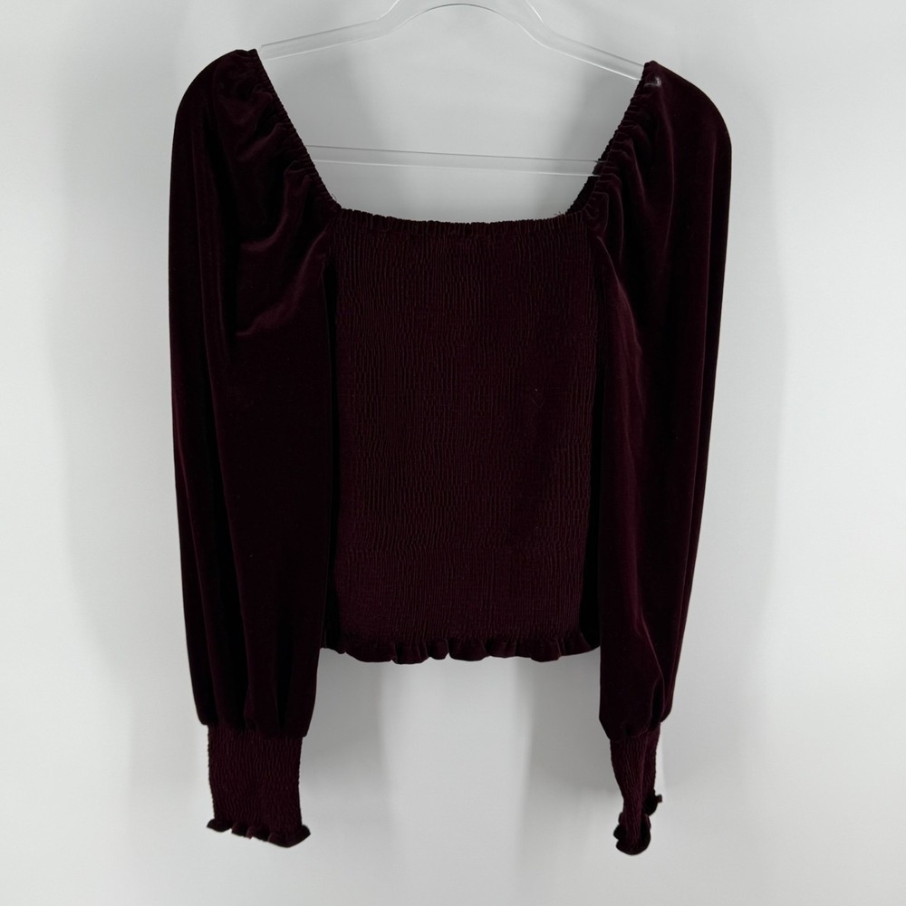 Truth by Republic Velvet Crop Blouse Top Womens Small Red‎ Smocked Puff Sleeve